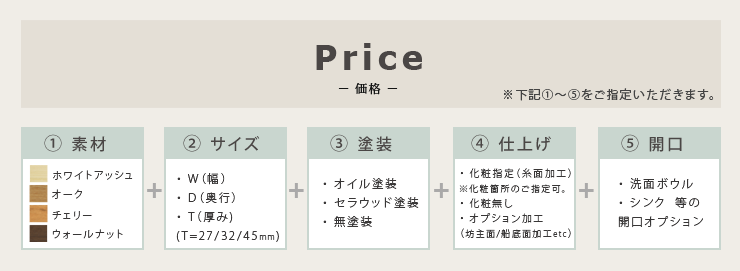 無垢カウンター、テーブル天板