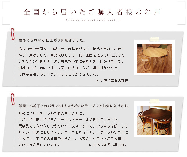 お客様の声、丸テーブル